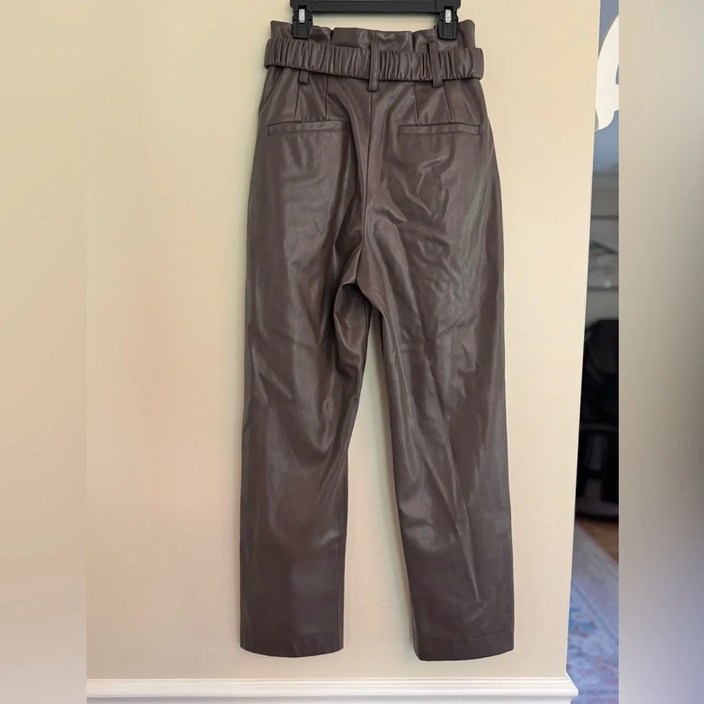 Amazing Derek Lam Collective Vegan Leather High-Waisted Pants W/ Belt Sz 38 (8)